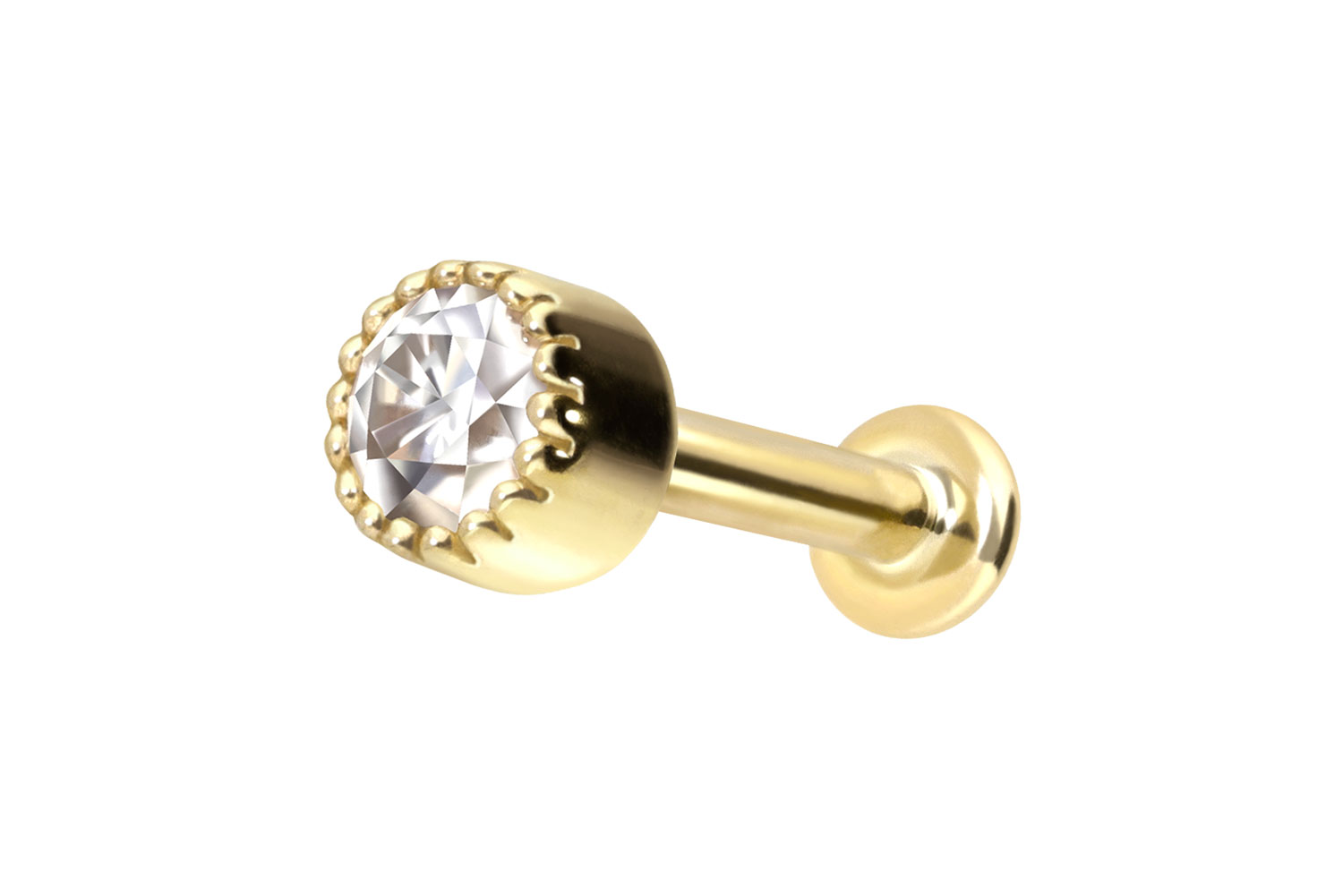 14 Karat Gold Labret Piercing mit Push Fit MOISSANIT-DISC
